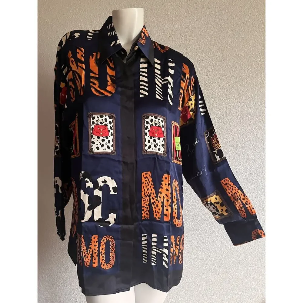 Vintage Massardi Gold Label Silk Shirt M Be Kind to Animals Maximalist 80s 90s